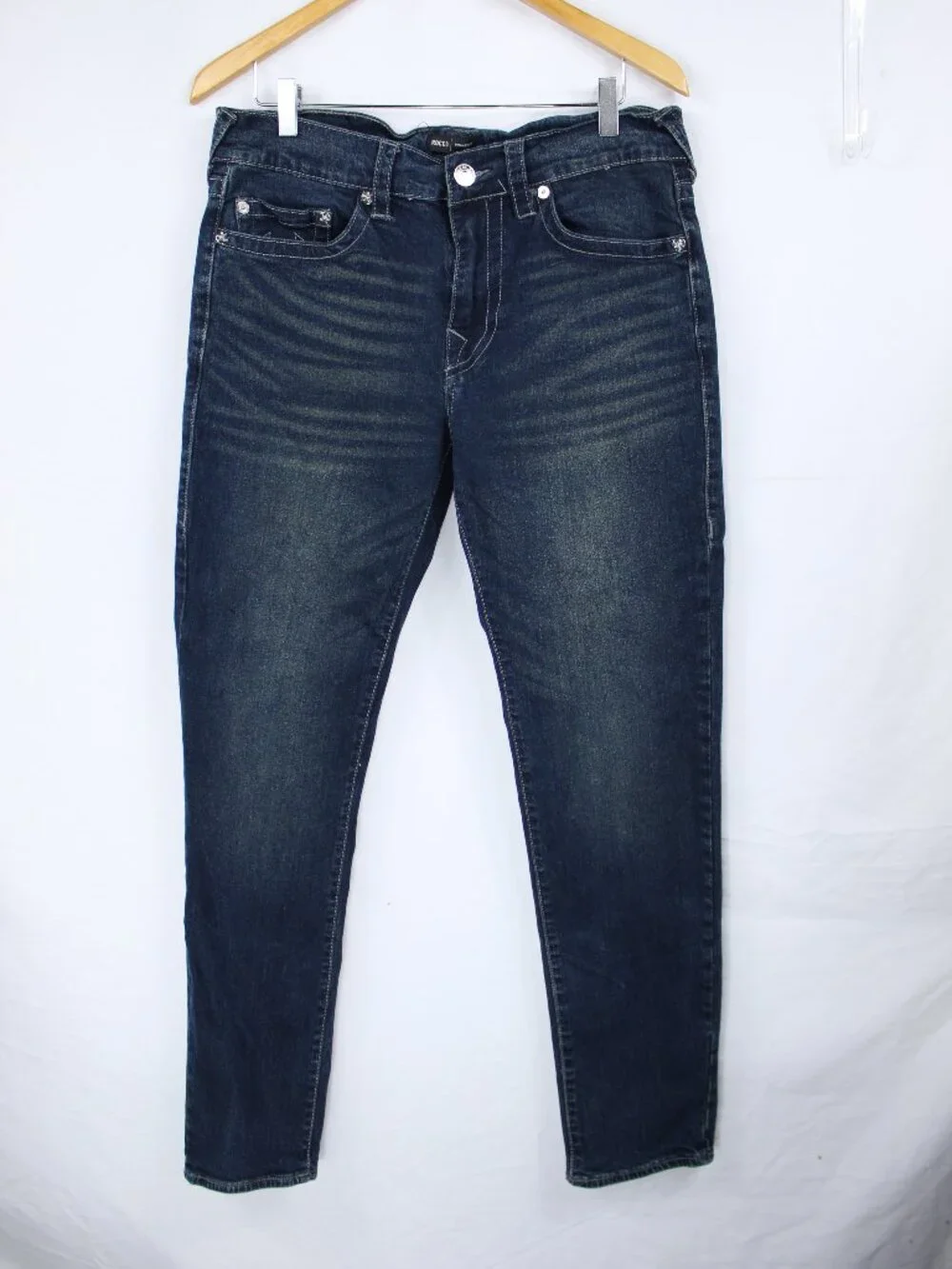 TRUE RELIGION MEN'S DARK BLUE JEANS ROCCO RELAXED SKINNY SIZE 33 GRUNGE